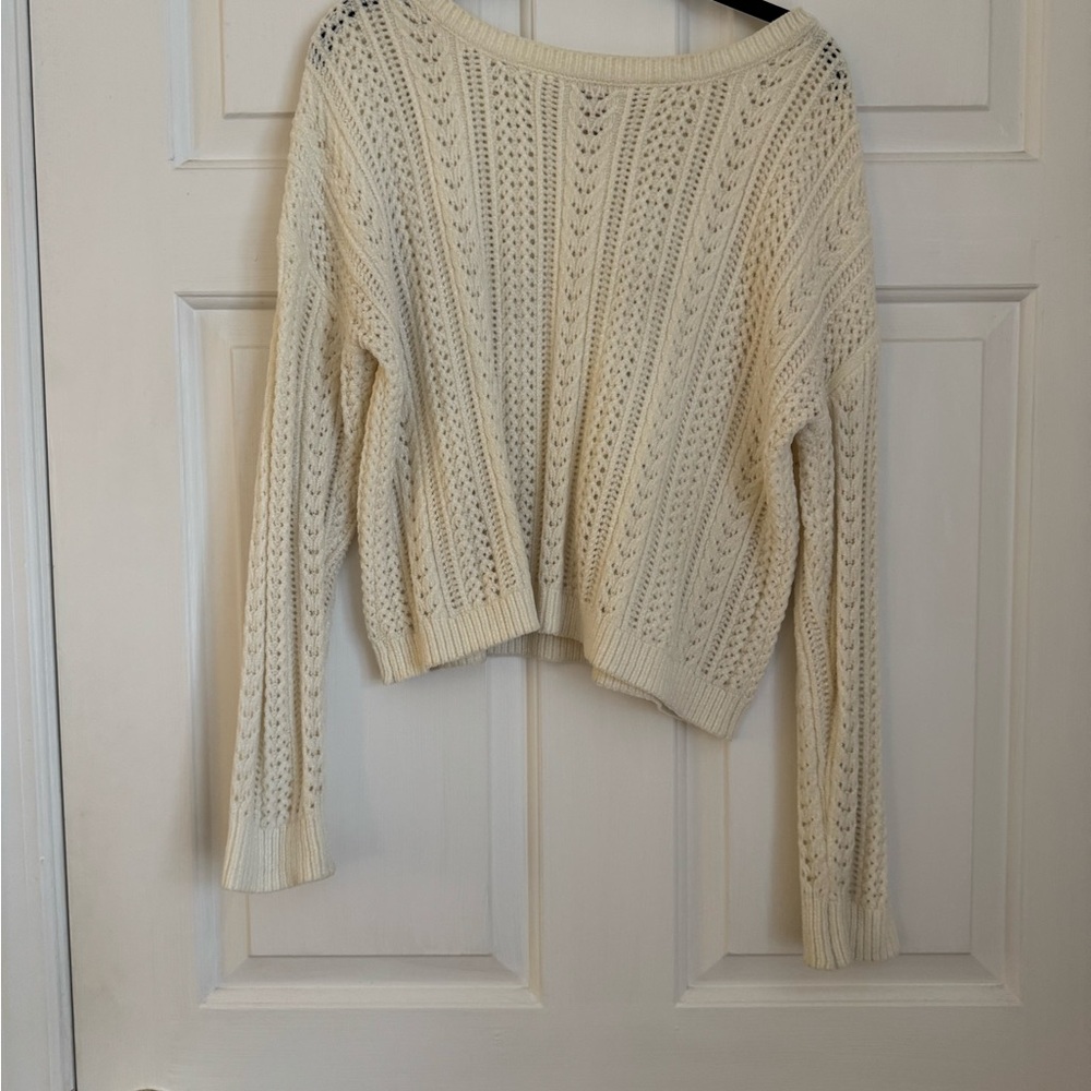 Ivory Textured Crew Neck Sweater